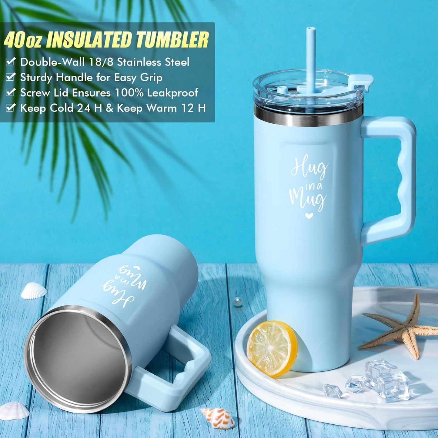 Birthday Gifts for Women Self Care Gifts Get Well Soon Gifts, Ocean Relaxing Spa Gifts Basket Care Package W/ Flannel Blanket 40 OZ Tumbler, Christmas Gifts for Mom Wife Grandma Friends Sisters Her