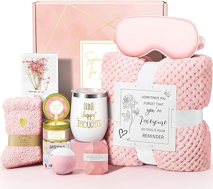 Birthday Gifts for Women Self Care Gifts Get Well Soon Gifts, Ocean Relaxing Spa Gifts Basket Care Package W/ Flannel Blanket 40 OZ Tumbler, Christmas Gifts for Mom Wife Grandma Friends Sisters Her